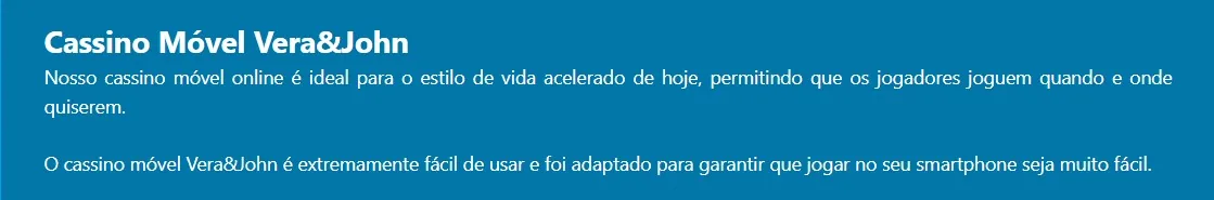 Instale agora o Vera&John cassino app oficial no seu celular sem complicação